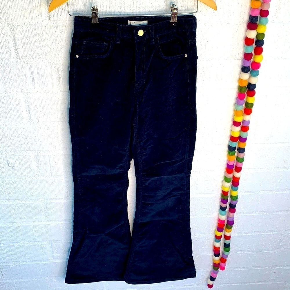 Zara Blue Corduroy Bell Flare Navy Bottom Pants sz 4